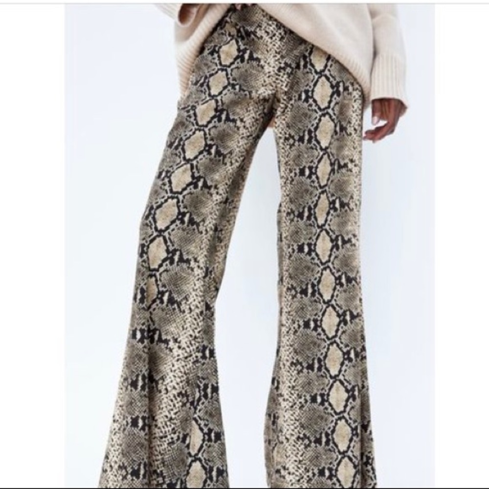 Zara flare zip up snakeskin pants size small